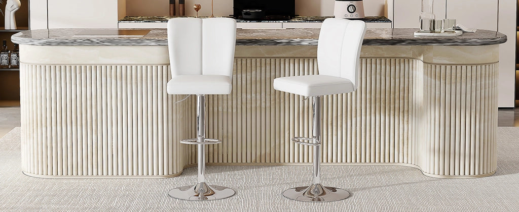 Sgabello da bar girevole a 360 gradi regolabile in altezza set di 2 con poggiapiedi in PU bianco e metallo argento
