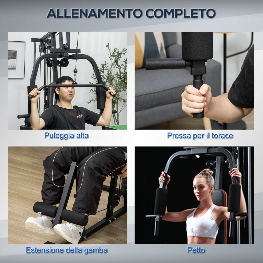 EasyComfort Stazione Fitness con Pesi da 45kg per Allenamento a Casa, 135x103x210cm, Nero