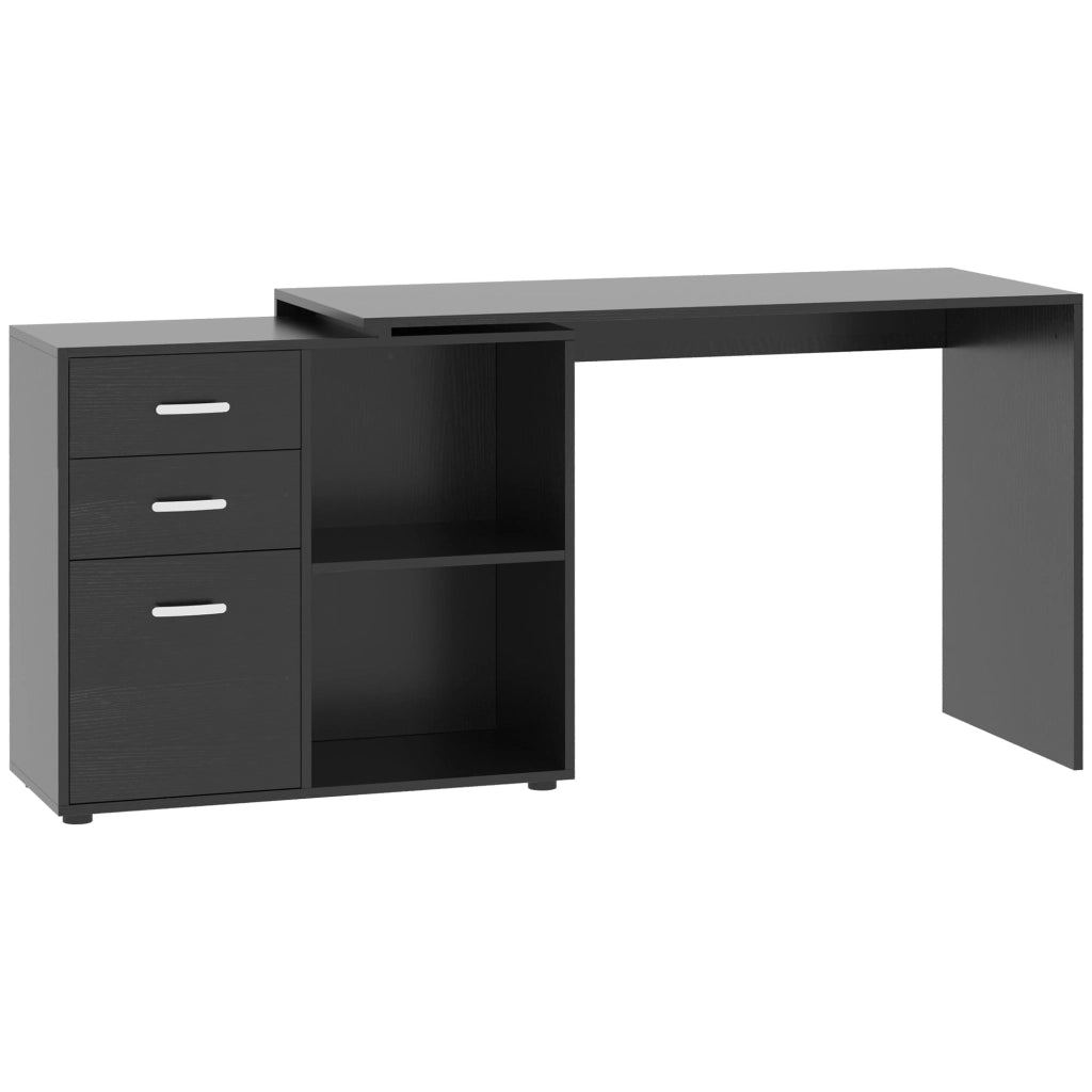 Scrivania Angolare per PC con 2 Cassetti e Ripiani Aperti ¨C Zephmum ¨C Legno e Metallo, Nero, 117x83.5x76 cm