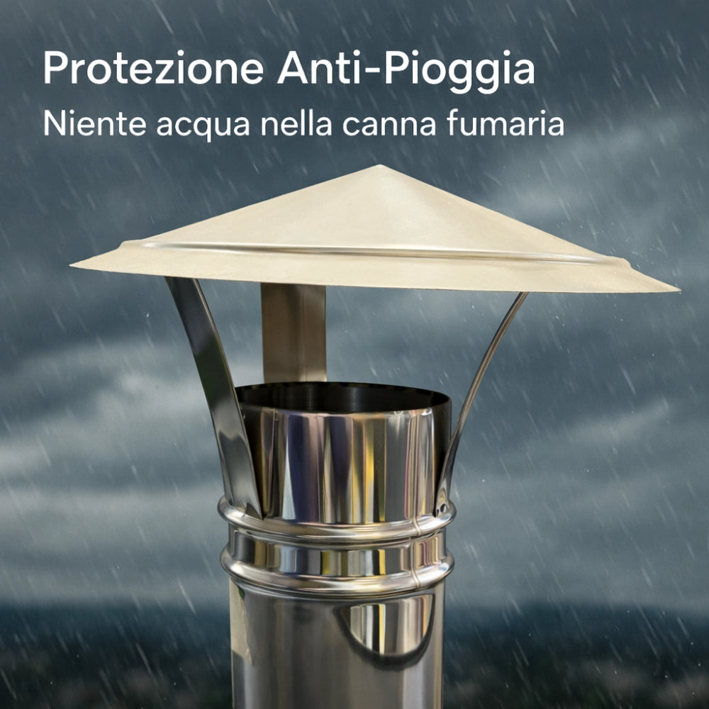 Cappello cinese acciaio inox base tonda Ø 80 tiraggio camino dispersore fumi