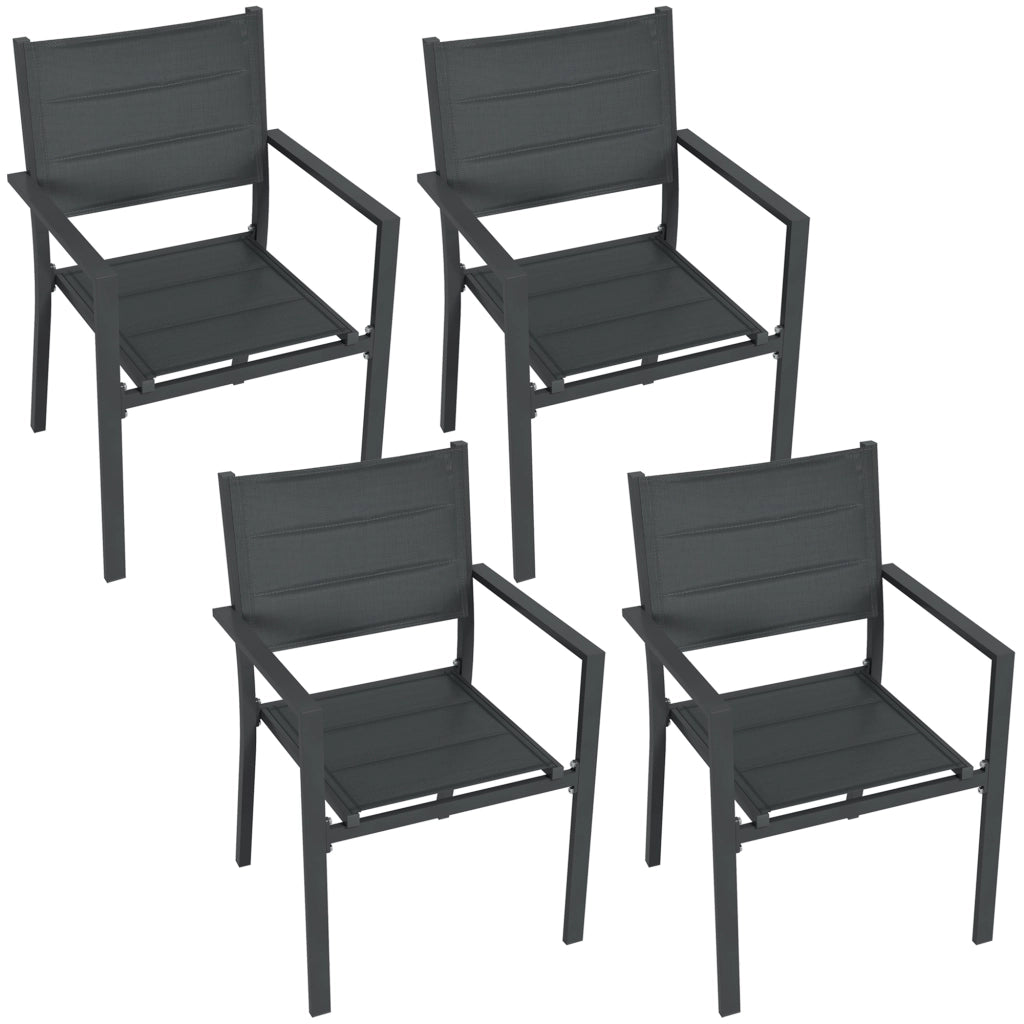 Set 4 sedie da giardino impilabili - Xylo - alluminio e textilene con braccioli grigio