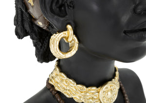 Statua Donna Masai 19x30x18,5 cm in Poliresina Nero/Oro