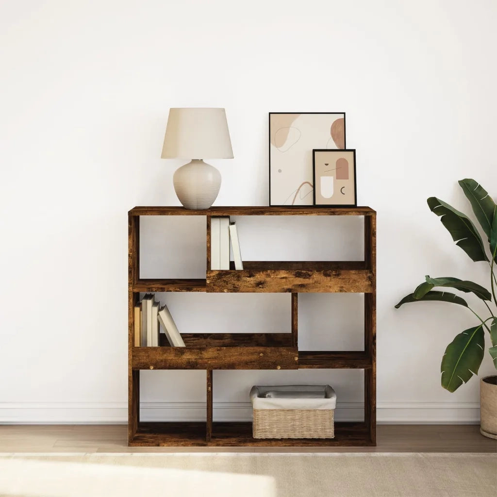 Libreria Divisorio-Scaffale per Libri-Mobile di Stoccaggio Rovere Fumo 100x33x94,5 cm