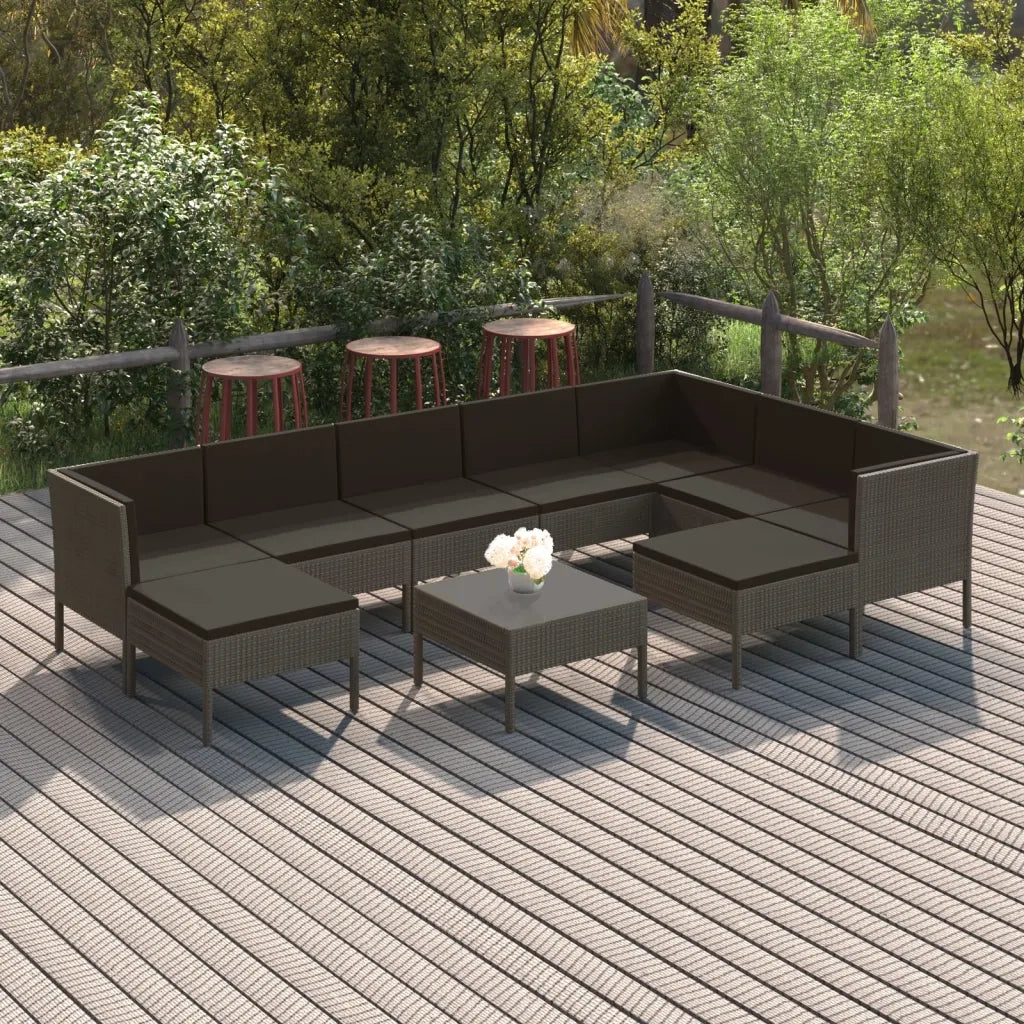Set Divani da Giardino 10 pz con Cuscini in Polyrattan Grigio cod mxl 41968