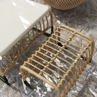 Poltrona Relax in Rattan con Poggiapiedi Resistente ai Raggi UV, Poltrona da Giardino con Cuscino, Cinghie, 65 x 93 x 80 cm, Legno Naturale