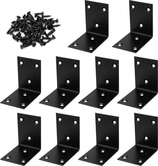 Angolo a 90 gradi in acciaio L con forma 65 x 65 x 48 mm nero - 10 pezzi con viti