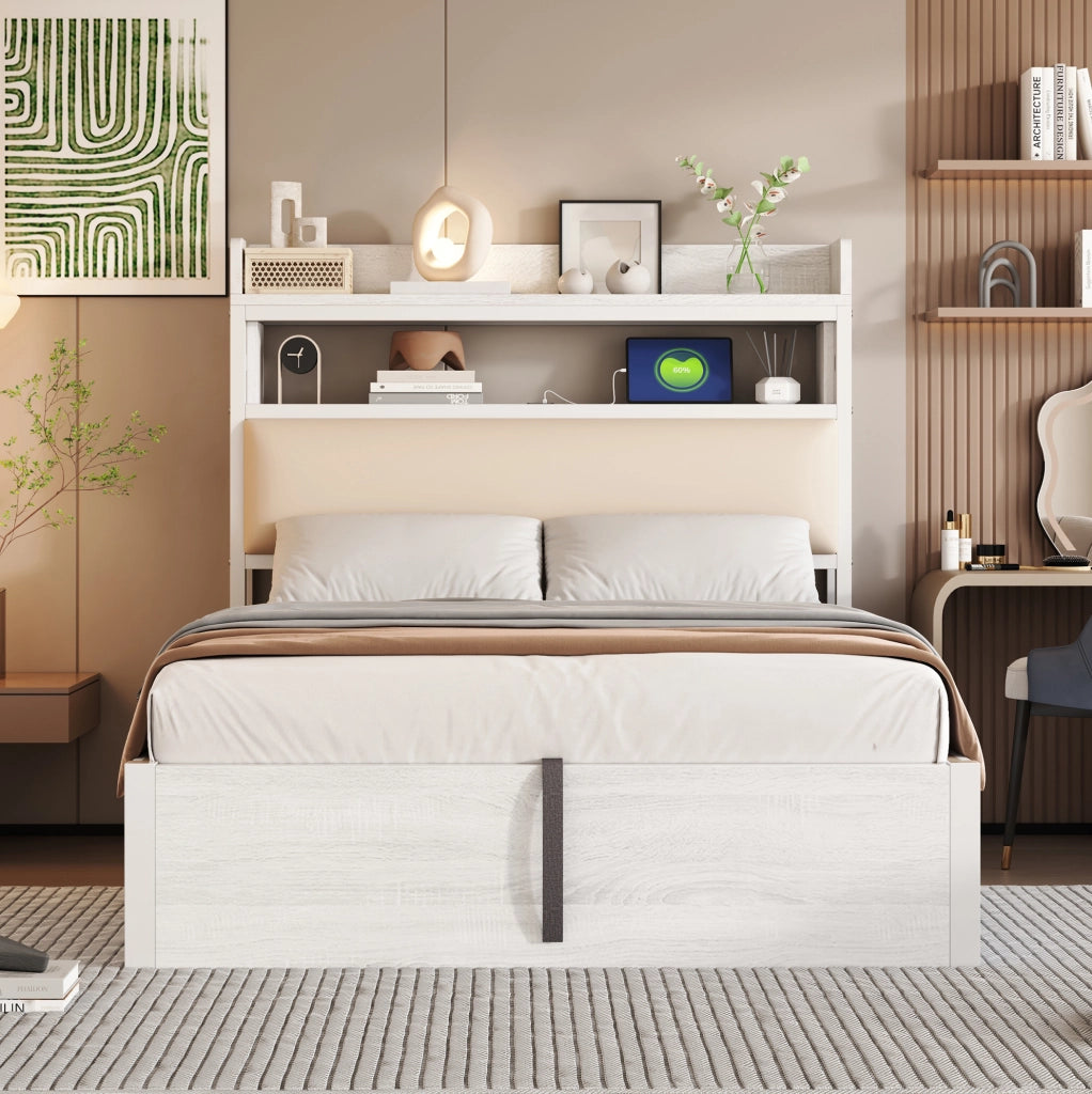 Letto singolo 90x200 cm con contenitore idraulico e USB