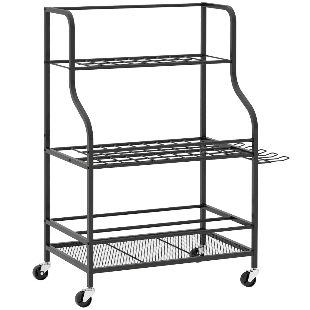 Organizzatore attrezzi da giardino ¨C zephmum ¨C 54 posti 5 ganci acciaio ruote 3 livelli nero