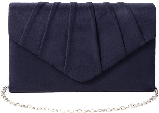 borsa a catena, borsa a mano per donne, piccola, elegante borsa a forma di busta in velluto a tracolla per serata (blu marino)