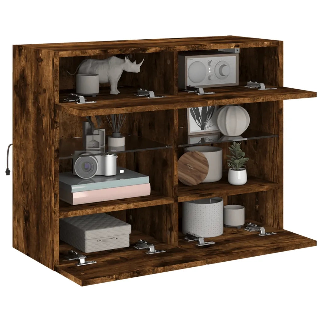 Mobile TV a Parete con Luci LED-Mobile TV a Muro Rovere Fumo 78,5x30x60,5 cm