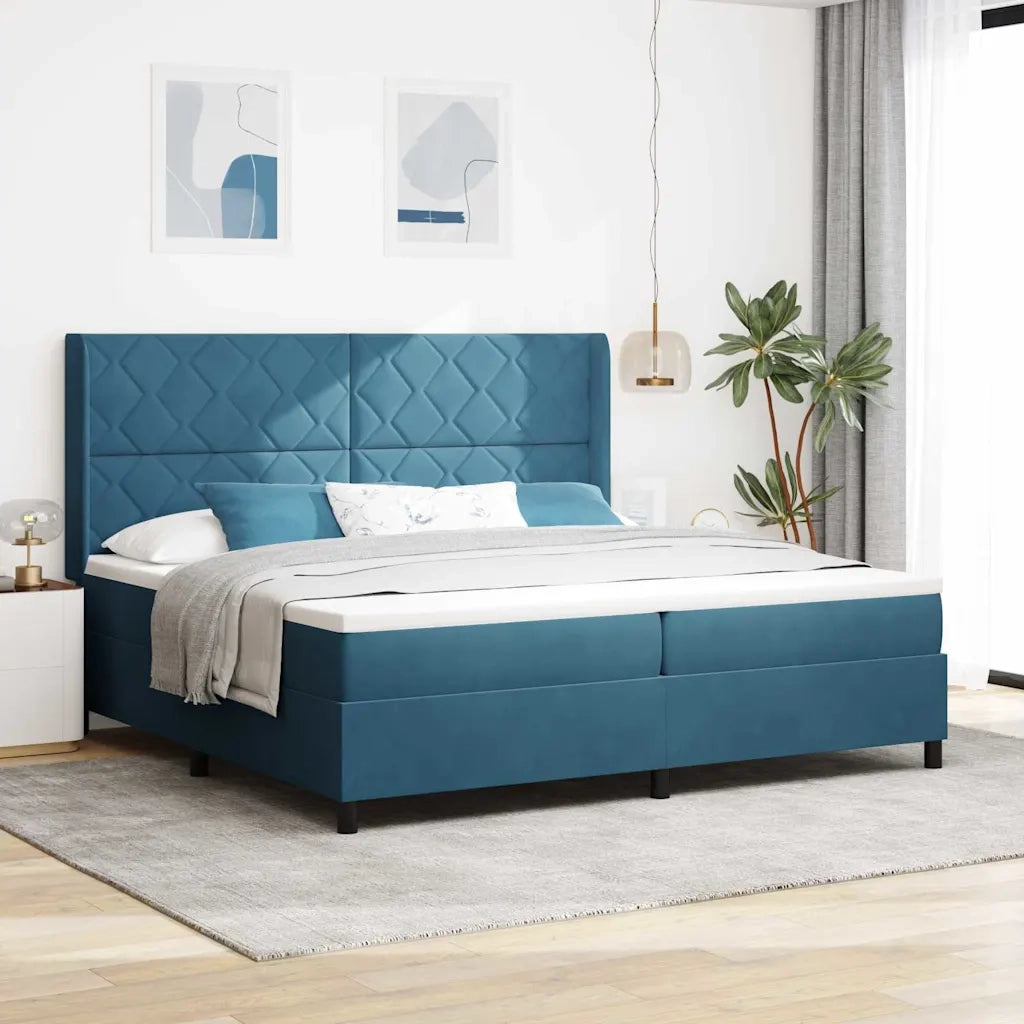 Letto a molle con materasso Blu 200 x 200 cm Velluto 3342084
