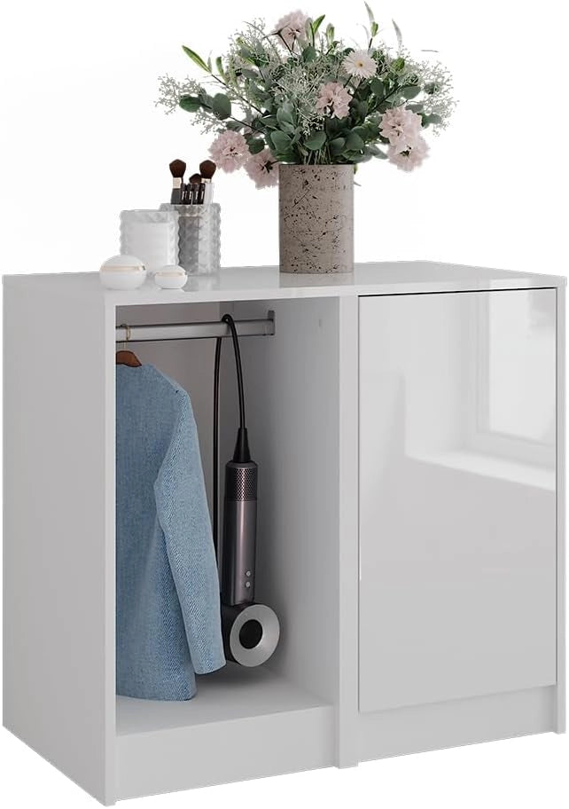 Credenza Sherry, Bianco/bianco lucido, 80.2 x 76 cm 2 parti, adatto per riporre abbigliamento e accessori