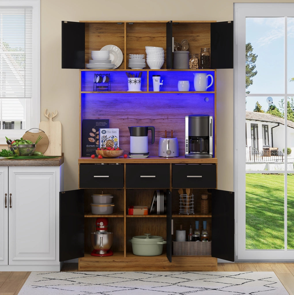 Credenza cucina 100x40x180 cm con LED, prese USB e cassetti