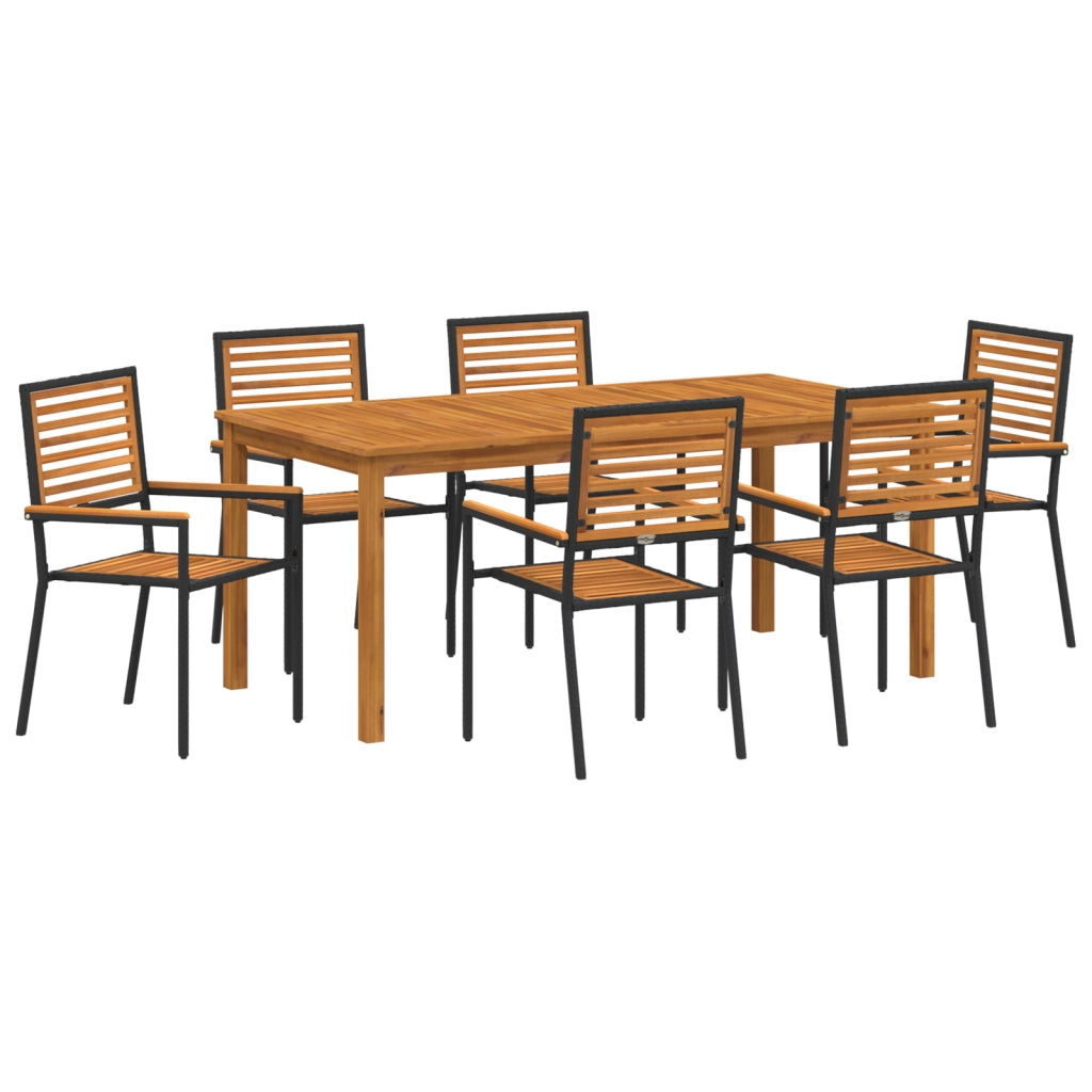 Set pranzo giardino 7 pezzi in rattan poli nero e acacia