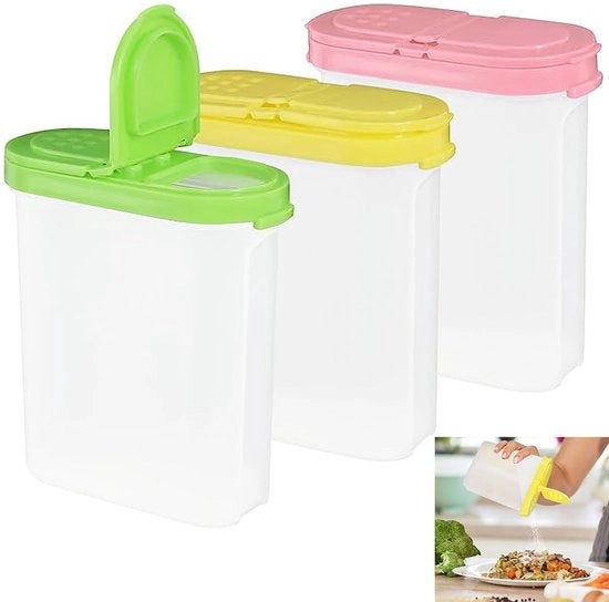 Set di contenitori per la dispensazione di 3 contenitori, contenitori da 250 ml per erbe, flaconi trasparenti con coperchi a cardini, contenitori ermetici per la conservazione nel cibo, contenitori per spezie, contenitori per zucchero e pepe