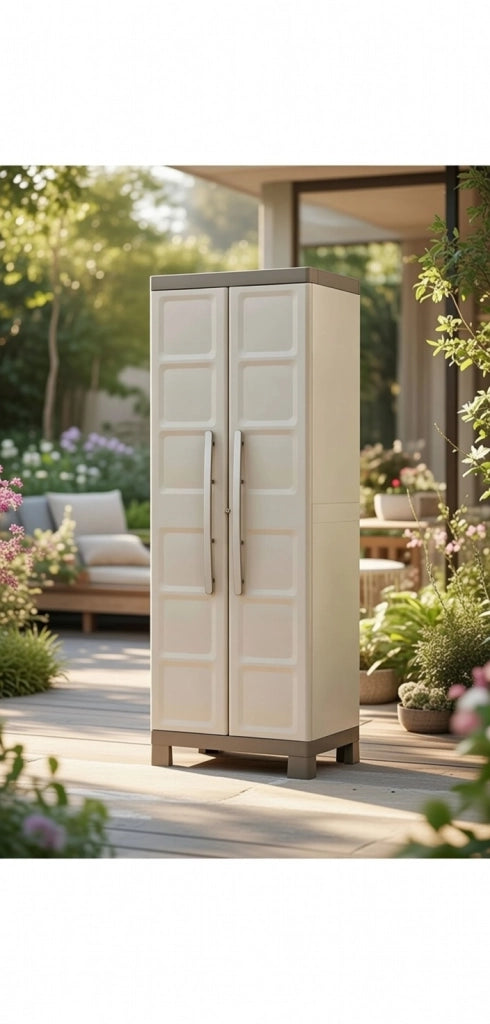 Armadio Portascope da Esterno 4 Ripiani 65x45x182H cm in Plastica Keter Excellence Beige/Tortora