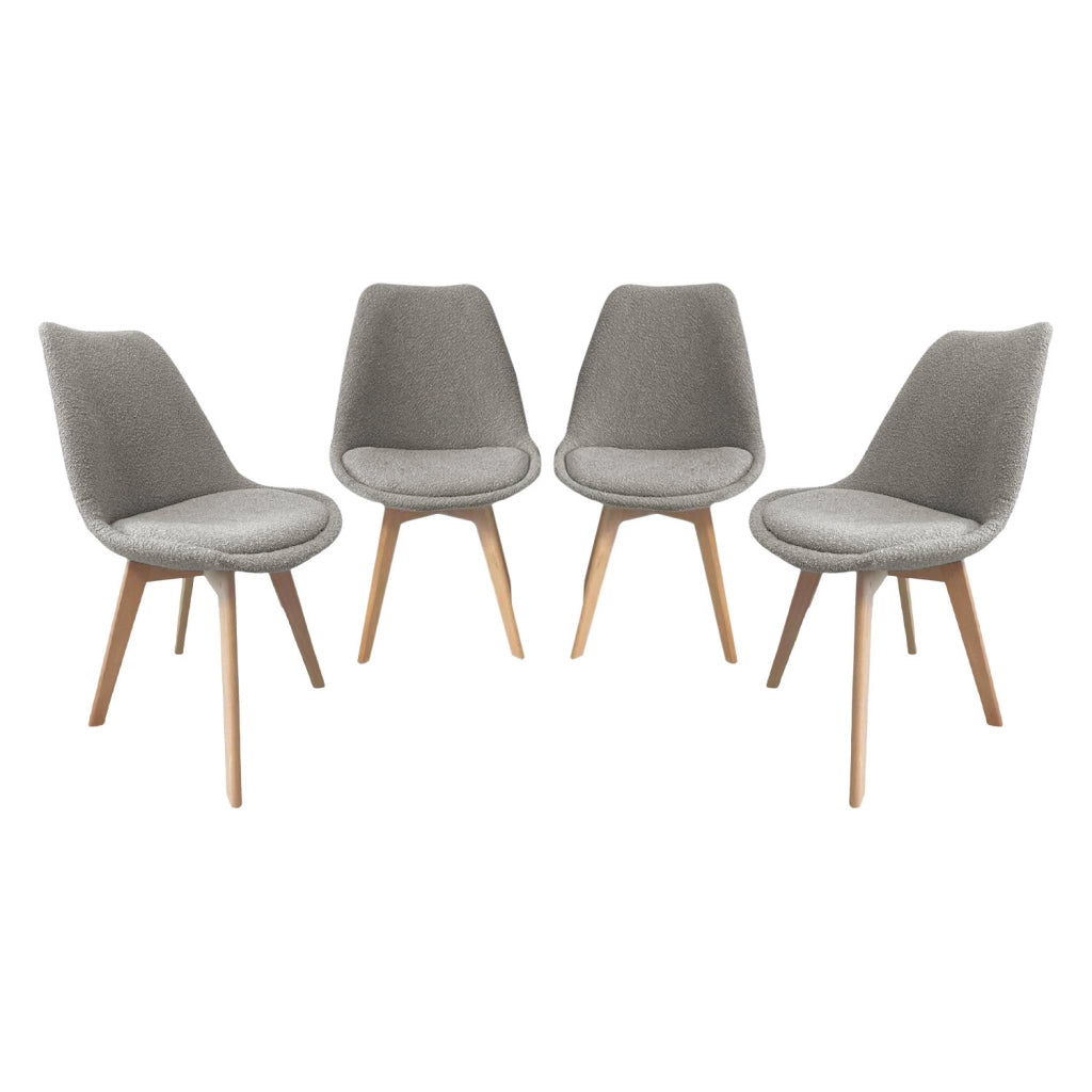 Set 4 sedie scandinave legno di faggio e bouclé strutturato, grigio