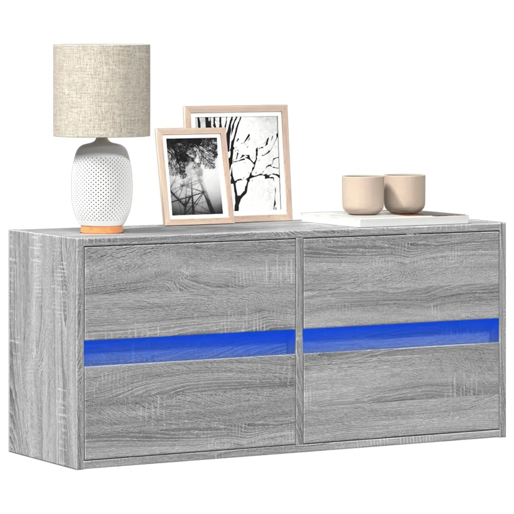 Mobile TV a Parete con Luci LED-Mobile TV a Muro Grigio Sonoma 100x31x45 cm 816159