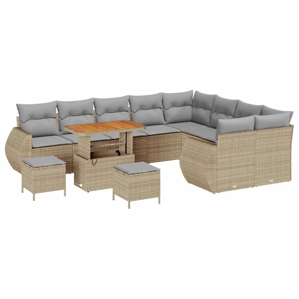 Set Divano da Giardino 12 pcs Beige polyrattan