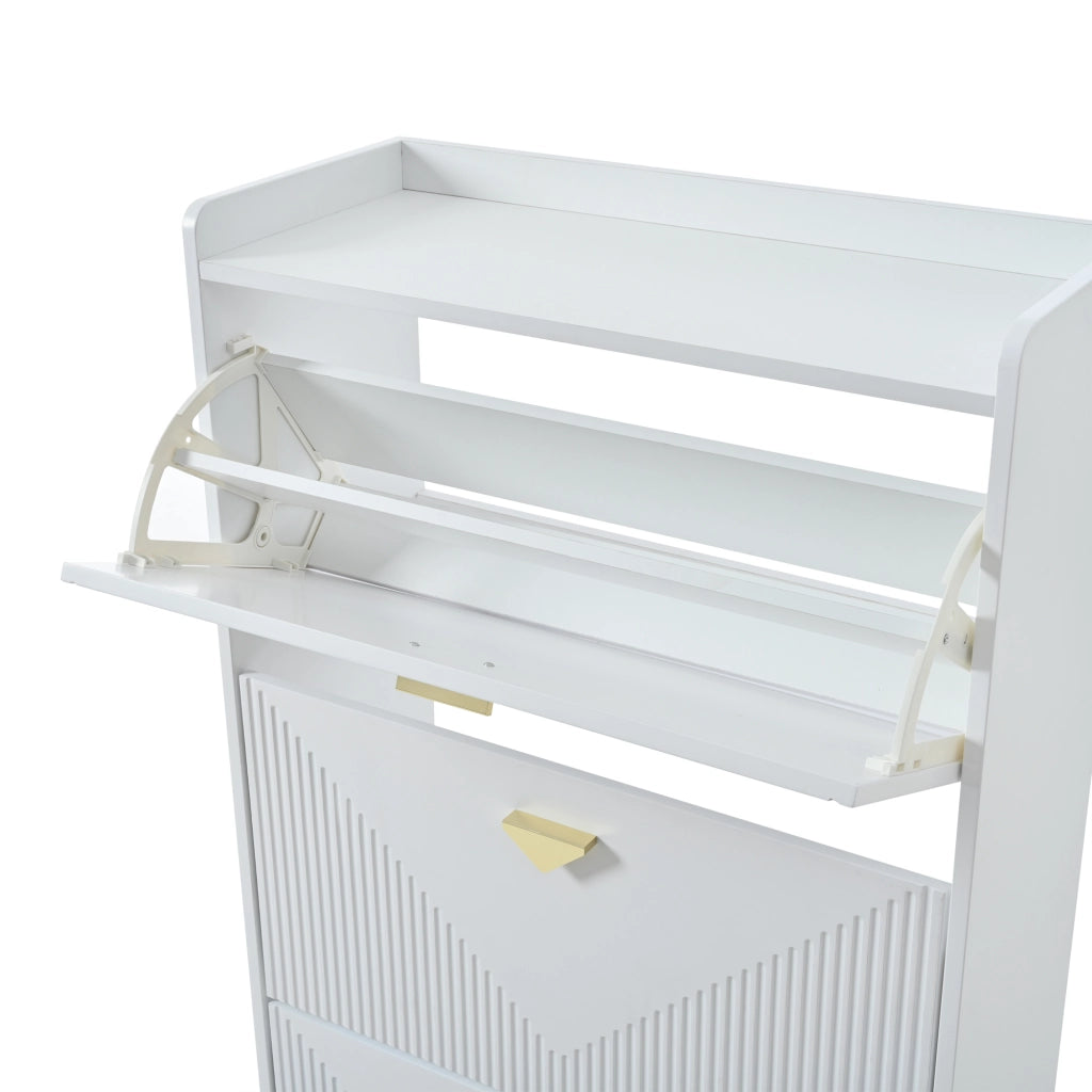 Scarpiera con 3 Ante a Ribalta e 6 Ripiani ¨C Xylo ¨C Bianco MDF 70x30x120 cm