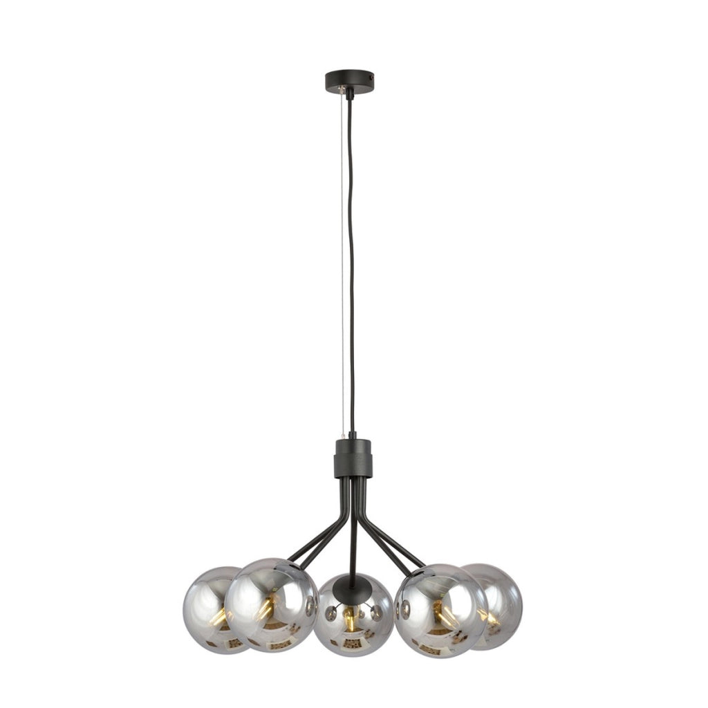 Lampada a sospensione NOVA in acciaio nero con diffusori in vetro grafite