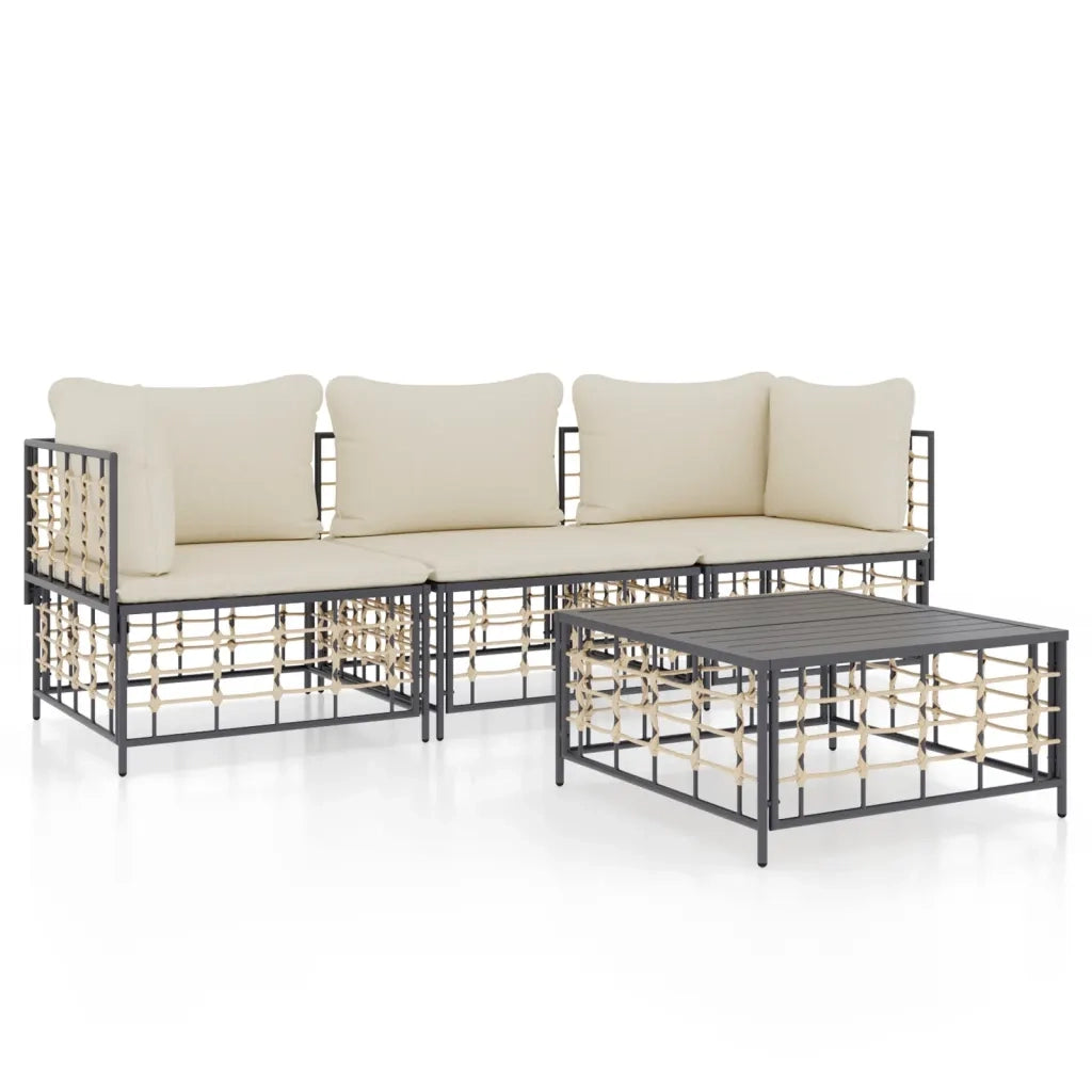 Set Divani da Giardino 4 pz con Cuscini Antracite in Polyrattancod mxl 100520