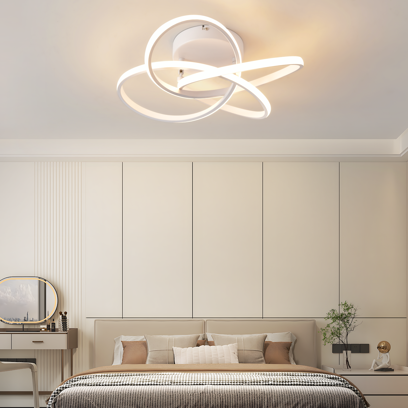 ZMH Lampada da soffitto plafoniera LED moderna 46W dimmerabile telecomando design fiore 4 petali bianco 45cm