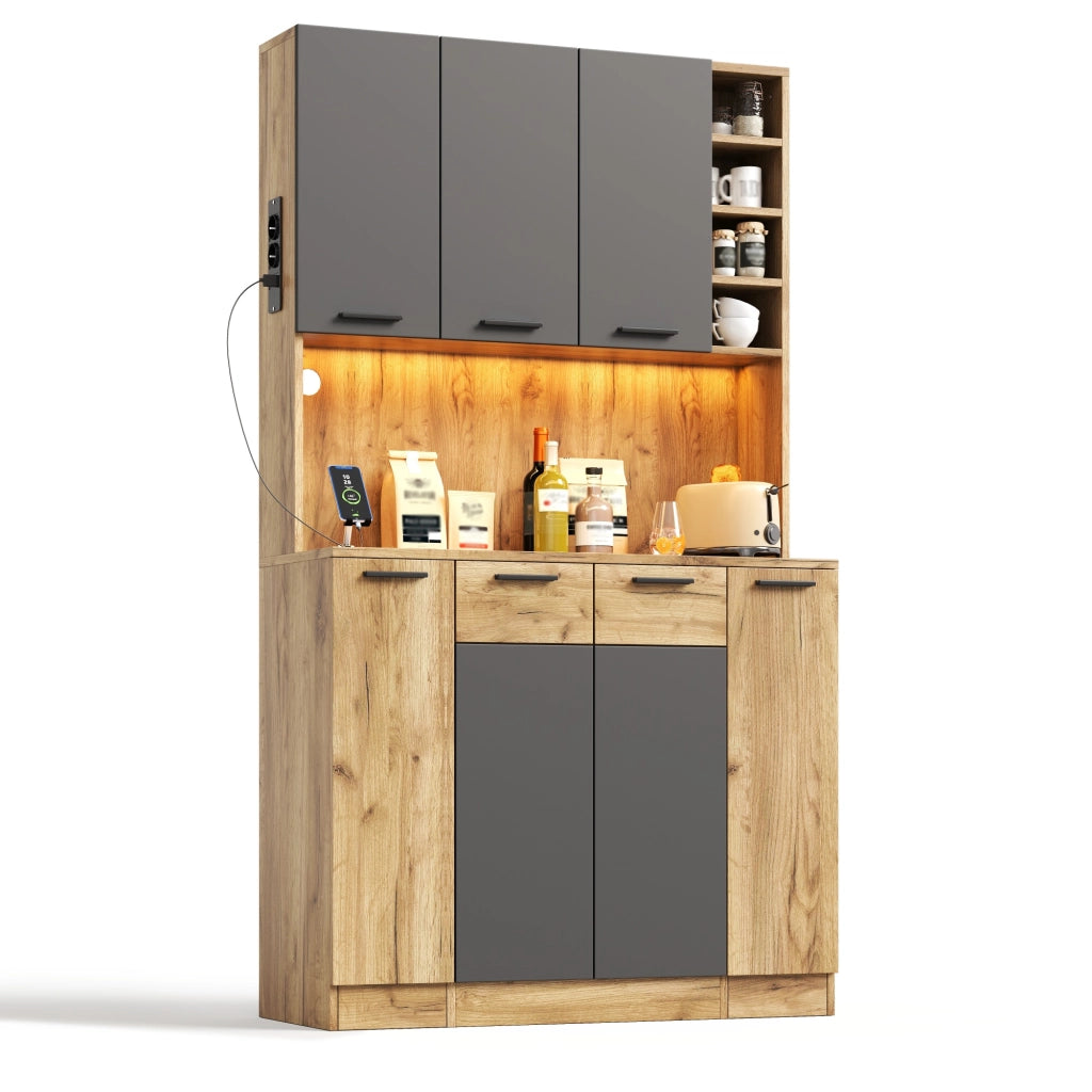 Credenza alta multifunzione con LED, prese e vani portaoggetti, 100 × 40 × 180 cm
