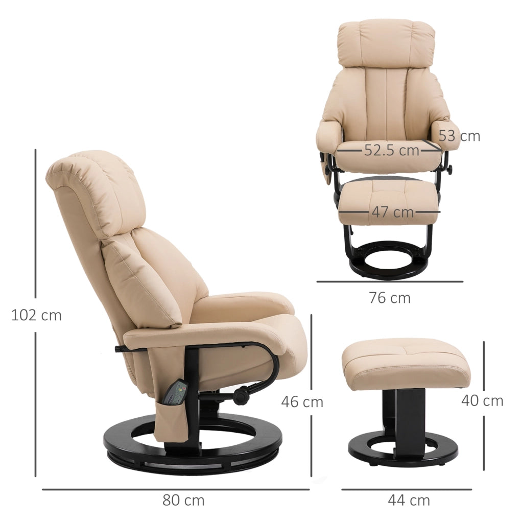 Poltrona relax massaggiante con poggiapiedi, bianco crema