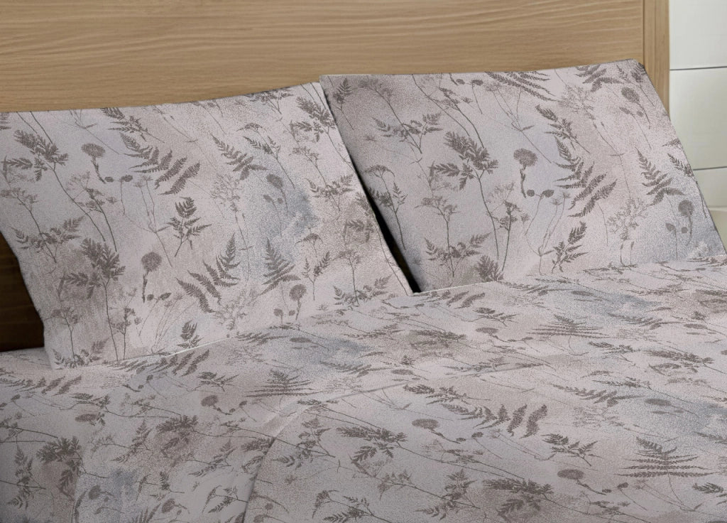 Completo Lenzuola Letto In 100% Cotone Made Italy Disegno Soffione - Francese - Beige