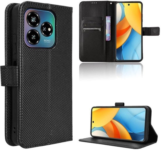 Copertura protettiva shockresistente per ZTE Blade V60 Vita - Tasca pieghevole - Fibra di carbonio - Portafoglio con slot per carte - Nero - Copritelefono