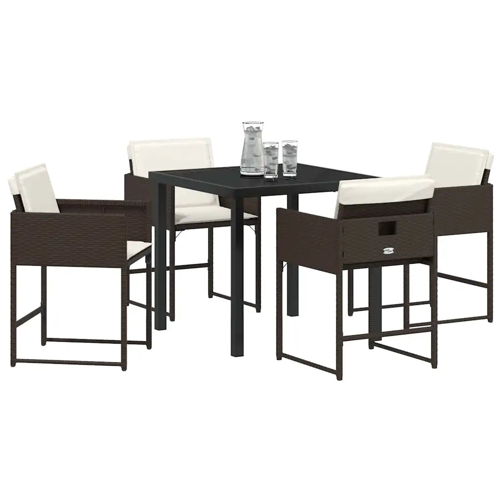 Set da Pranzo per Giardino con cuscino 5 pcs Marrone polyrattan 3380016