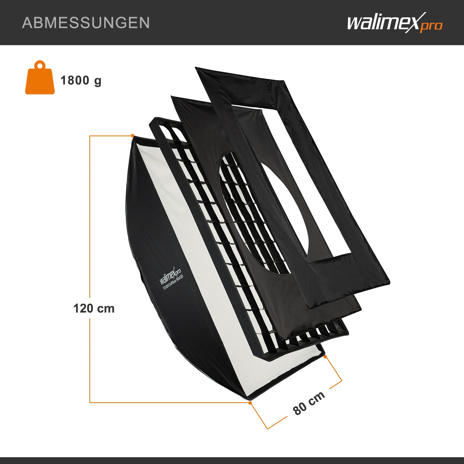 Studio Softbox 80x120cm + adattatore softbox per Elinchrom (diametro esterno: 15,2 cm), ruotabile di 360°, facile da montare grazie alla funzione ombrello, incluso griglia, maschere