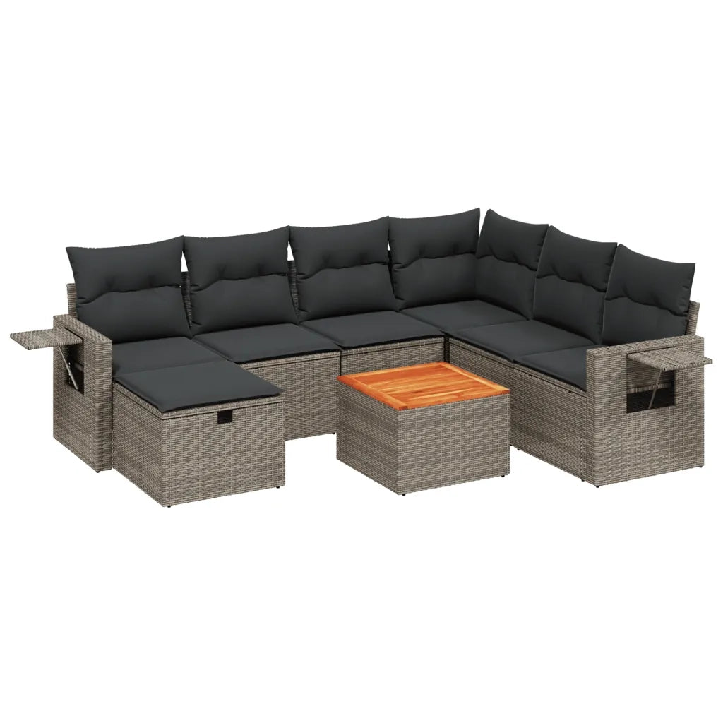 Set Divano da Giardino 8 pz con Cuscini Grigio in Polyrattan