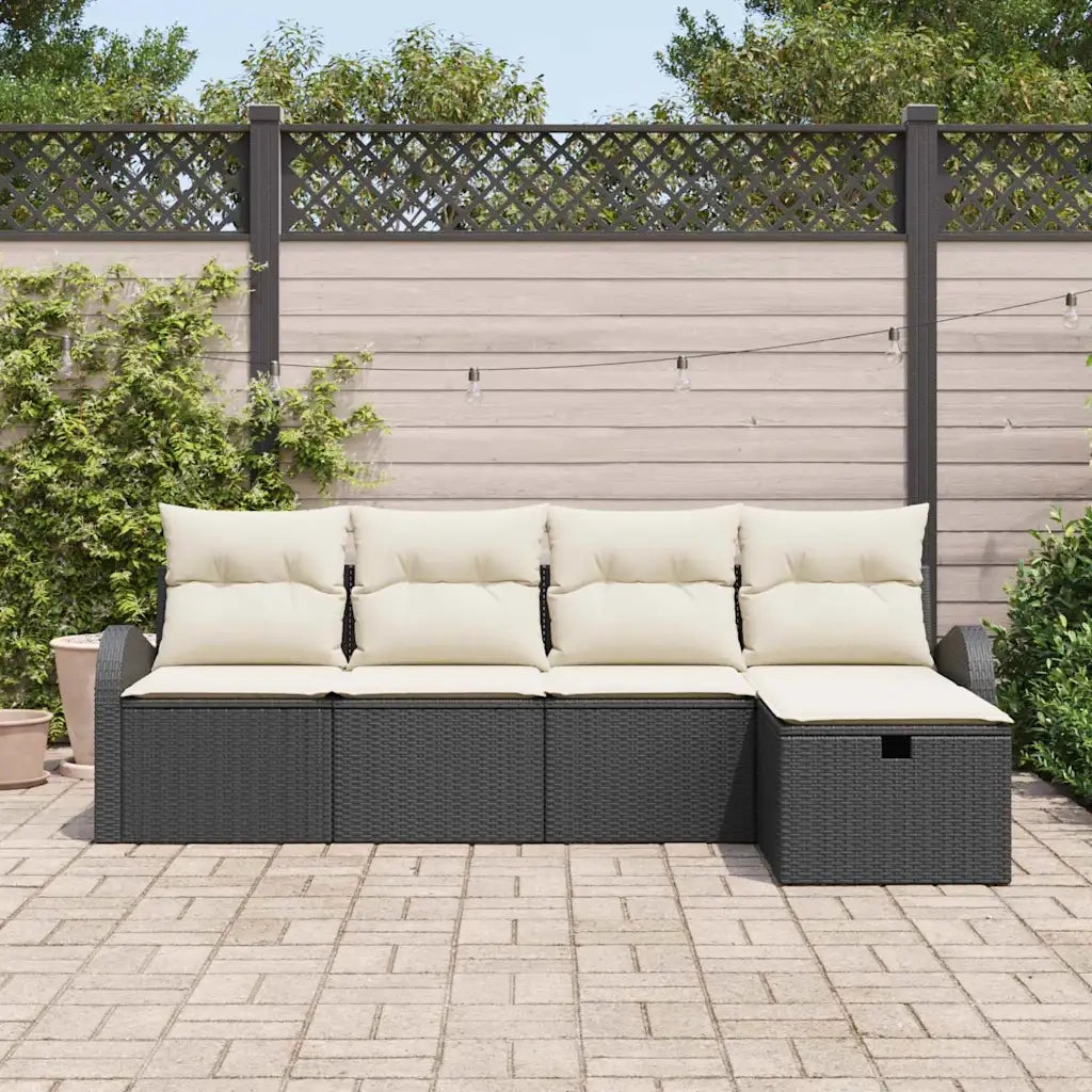 Set Divano da Giardino con cuscino 5 pcs Nero Poly Rattan