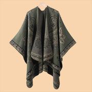 Nuovo scialle/mantella in jacquard di cashmere alla moda con spacchi, spesso e ampio, da donna.