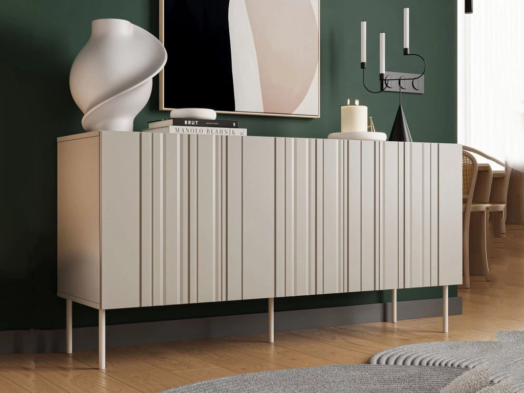 Credenza Spirano, Madia da salotto con tre ante battenti e vani interni, Rialzata da terra, 151x42 h75 cm, Beige