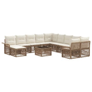 Set Divano da Giardino 12 pcs Beige e Bianco Crema polyrattan