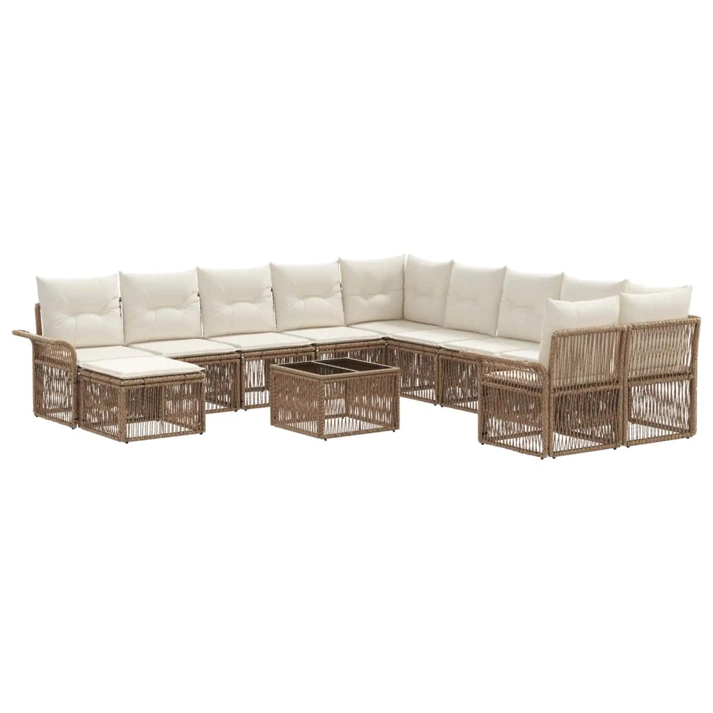 Set Divano da Giardino 12 pcs Beige e Bianco Crema polyrattan