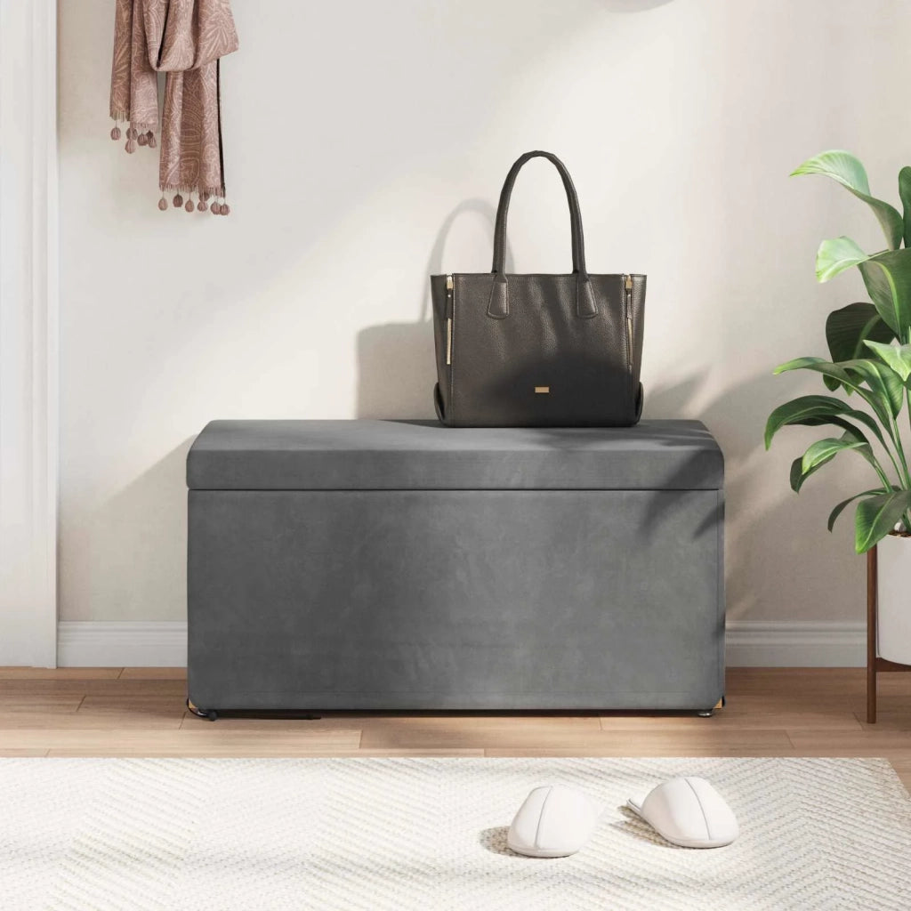 Pouf Grigio scuro Velluto e Legno Ingegnerizzato
