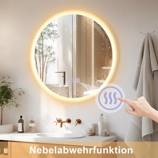 ZMH Specchio da bagno rotondo da 50cm con illuminazione LED touch e sbrinamento