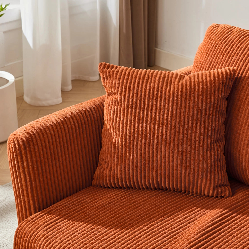 Divano letto multifunzionale in velluto a coste con seduta imbottita e struttura in metallo arancione 182 × 88 × 84 cm