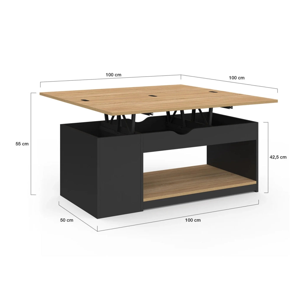 IDMarket - Tavolino rettangolare trasformabile in tavolo da pranzo ELEA in legno nero e impiallacciatura di faggio