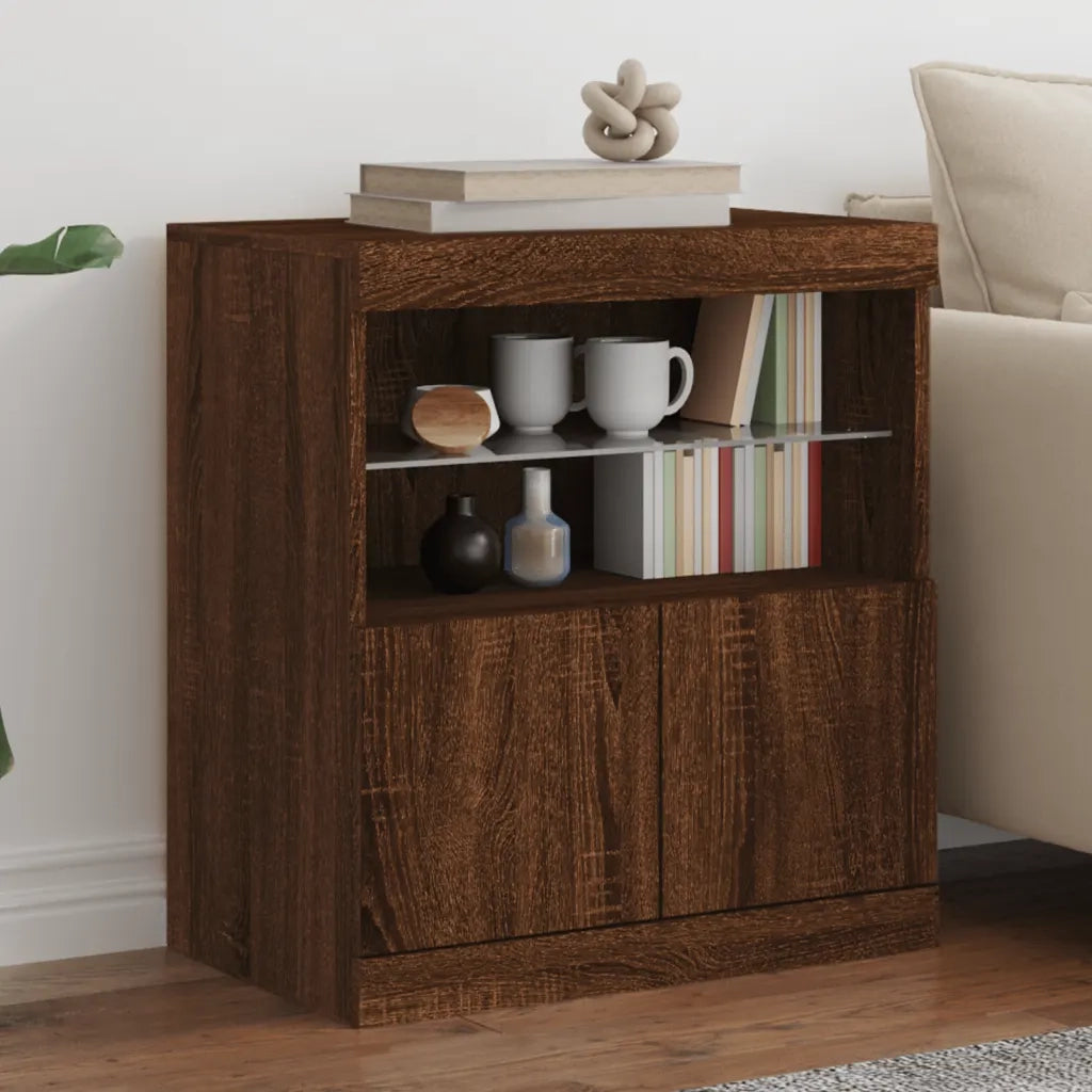 Credenza con Luci LED Rovere Marrone 60x37x67 cm 836657