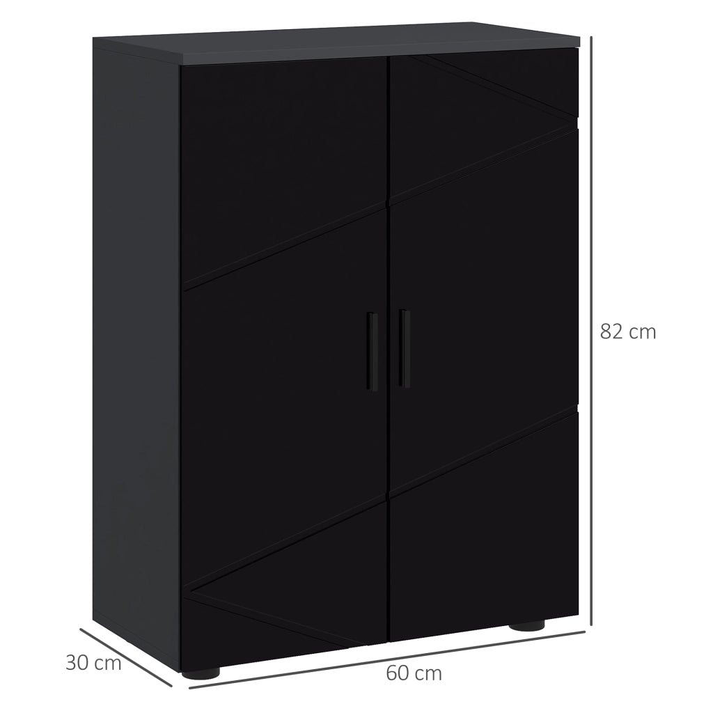 Mobiletto Bagno 2 Ante con Ripiani ¨C zephmum ¨C Legno Multistrato, Nero Lucido, 60x30x82 cm
