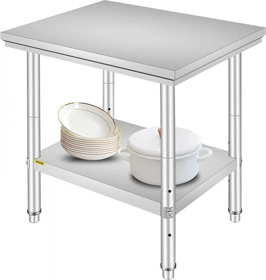 Tavolo da Cucina per Ristoranti in Acciaio Inossidabile 24x30 cm con Spazio di Deposito per Cibo