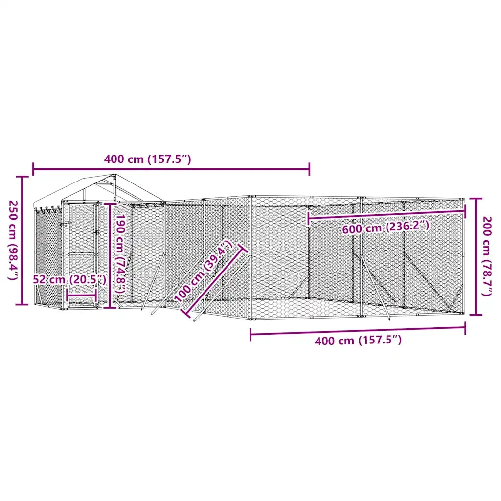 Cuccia Cani da Esterno Tetto Argento 6x6x2,5 m Acciaio Zincato 3190471