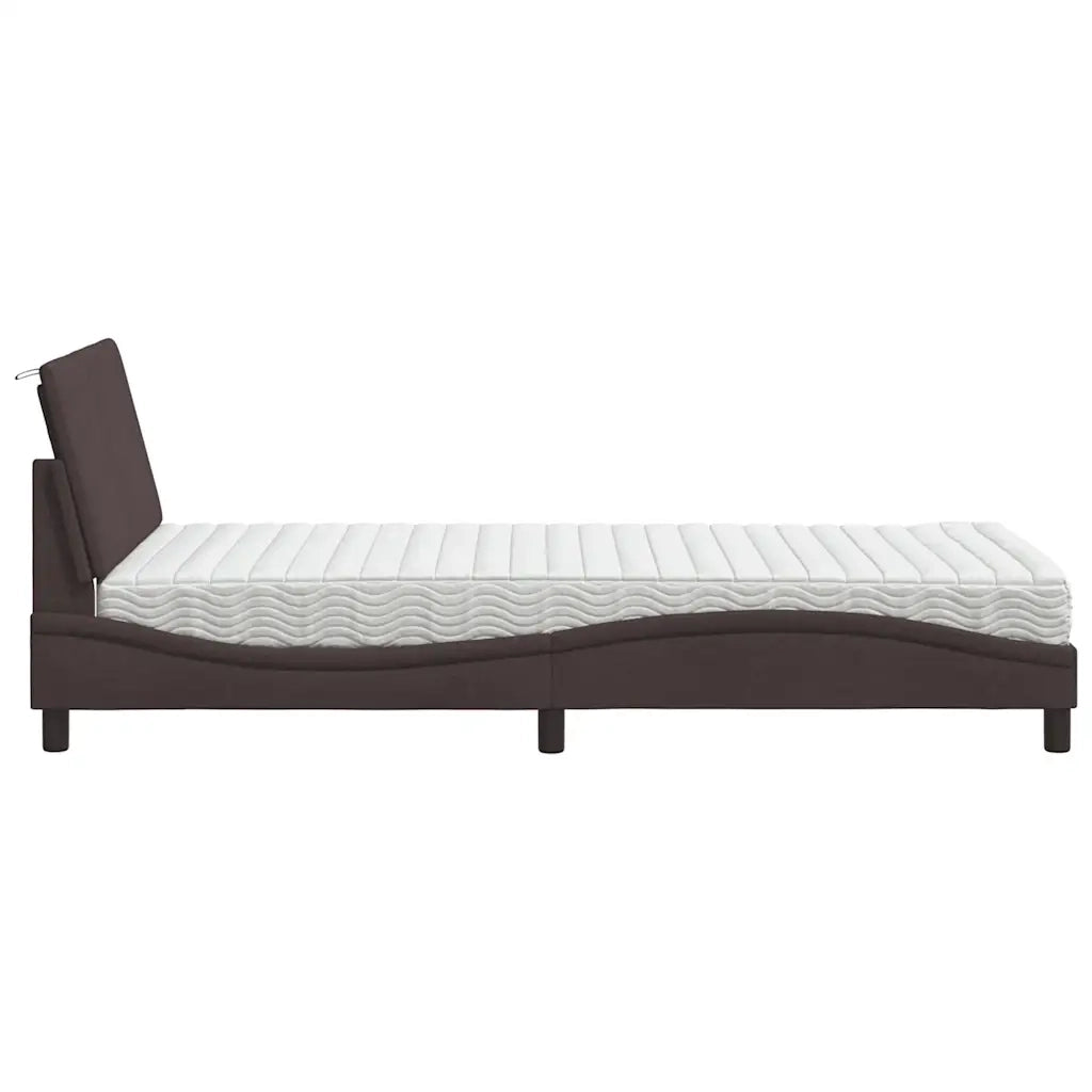 Letto con Materasso-Struttura Letto con Materasso Hanko Marrone Scuro 100x200 cm in Tessuto
