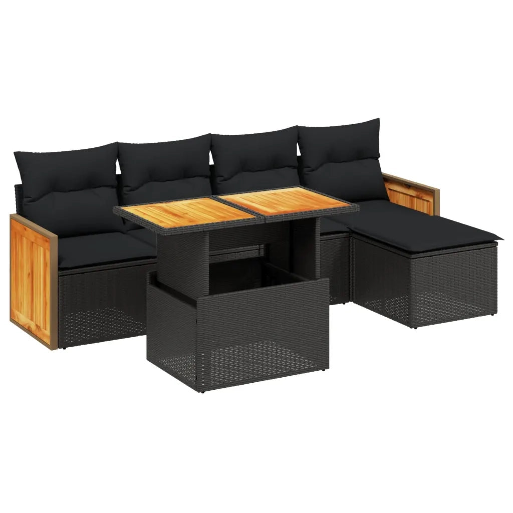 Set Divano da Giardino 6 pz con Cuscini Nero in Polyrattan 3273932