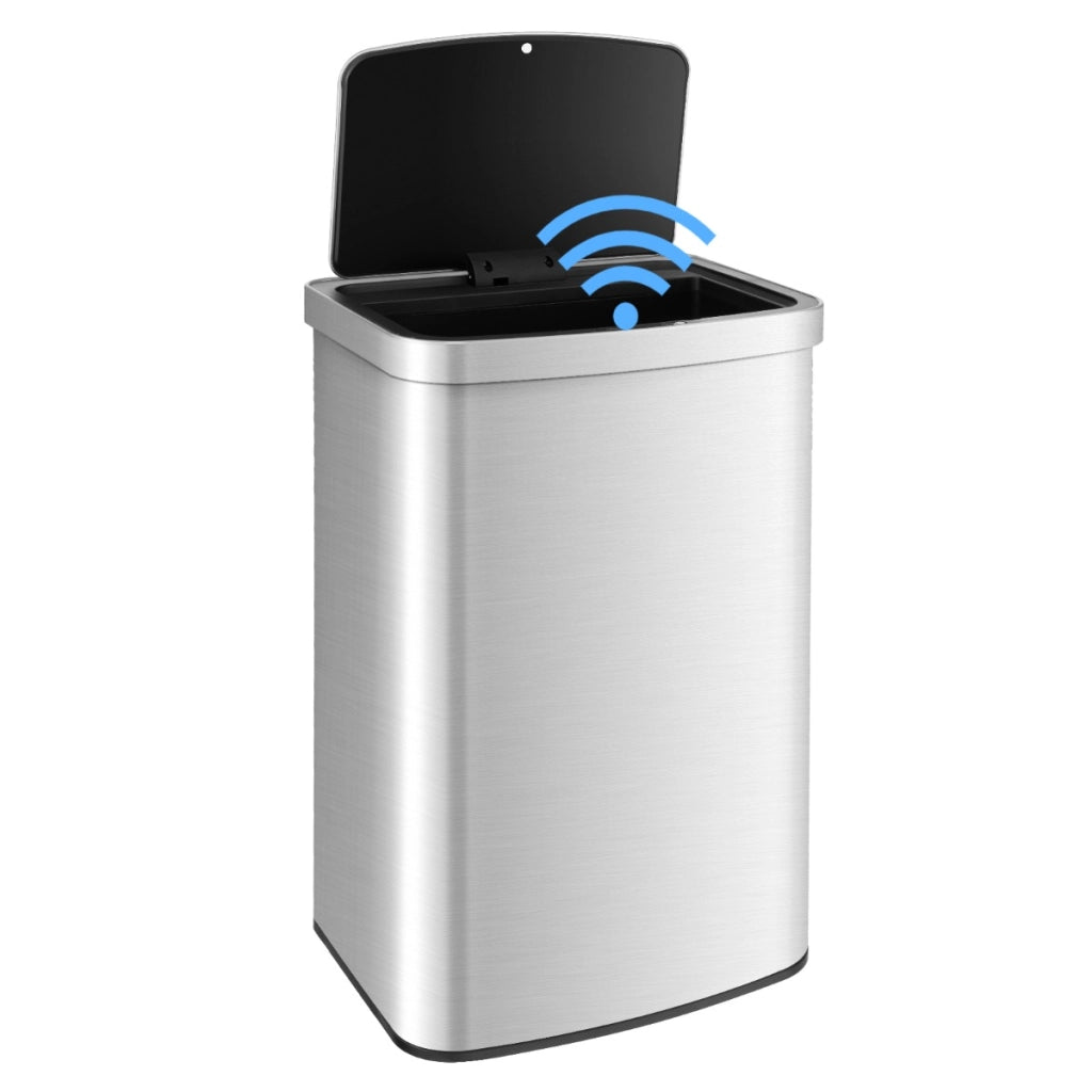 Cestino automatico da 50L con sensore di movimento infrarosso coperchio a chiusura soft, Bidone touchless Argento-Organizzazione della cucina